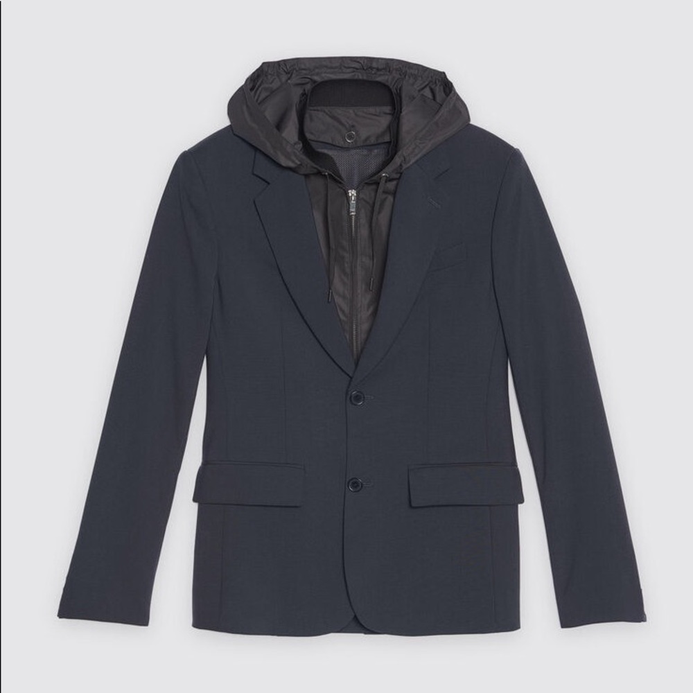 SANDRO PARIS NWT HOODED BLAZER REMOVABLE DICKIE FR SZ 54 US XXL